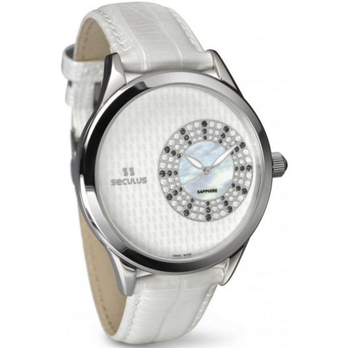 Seculus 1672.2.1063 wht mop, ss crown onyx, wht strap