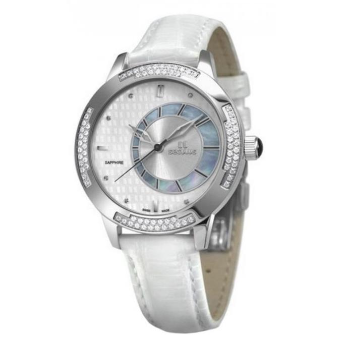 Seculus 1671.2.1063 white mop, ss cz stones, white leather
