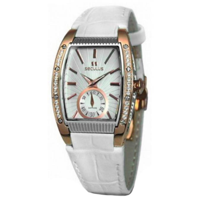 Seculus 1667.2.1069 white, pvd-r cz stones, white leather