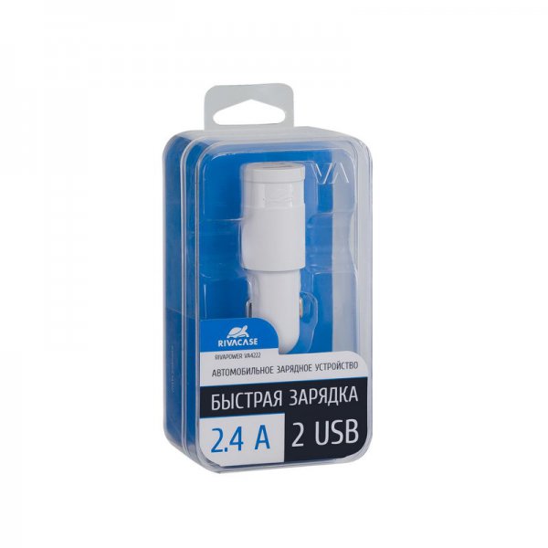 Автомобильное ЗУ, USB, 2 порта RivaCase VA4222 W00 (White)
