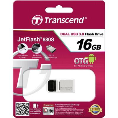 USB флеш накопитель Transcend 16GB JetFlash OTG 880 Metal Silver USB 3.0 TS16GJF880S