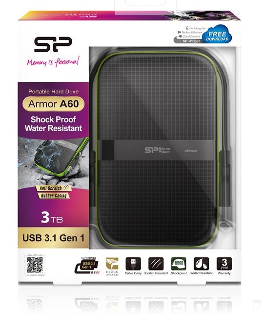 Жорсткий диск Silicon Power 2.5" USB 3.1 3TB Armor A60 захист IPX4 Black SP030TBPHDA60S3K