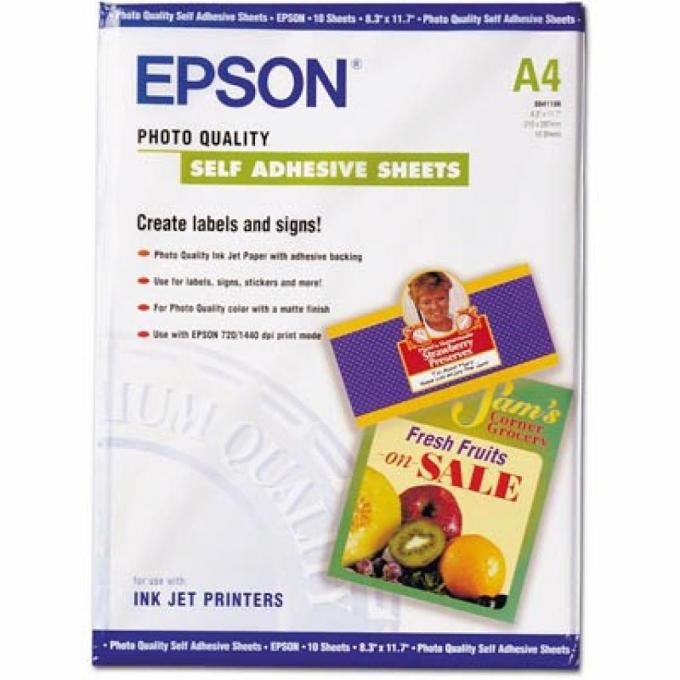 Бумага Epson A4 Photo Quality Self Adhesive Sheet, 10л. C13S041106