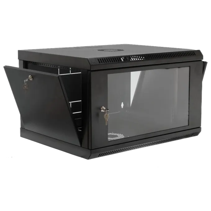 Шкаф 19" 6U, 600x400x373мм акриловое стекло, черная 19" 6U, 600x400x373мм акрилове скло, чорна