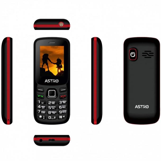 Мобильный телефон Astro A173 Dual Sim Black/Red; 1.77" (128х160) TN / клавиатурный моноблок / MediaTek MTK6261 / ОЗУ 32 МБ / 32 МБ встроенной + microSD до 32 ГБ / без камеры / 2G (GSM) / Bluetooth / 111х45.2х11.8 мм, 60 г / 800 мАч / черный с красным A173 Black/Red