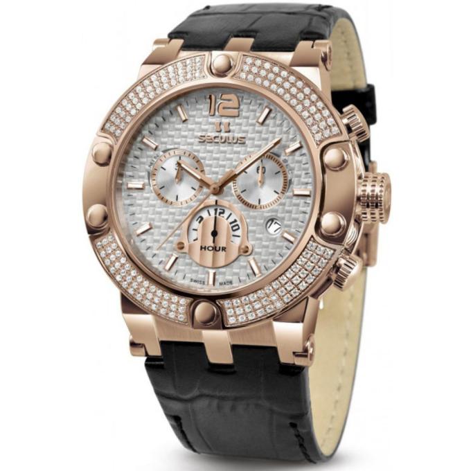 Seculus 4490.2.503 white, pvd-r stones, black leather