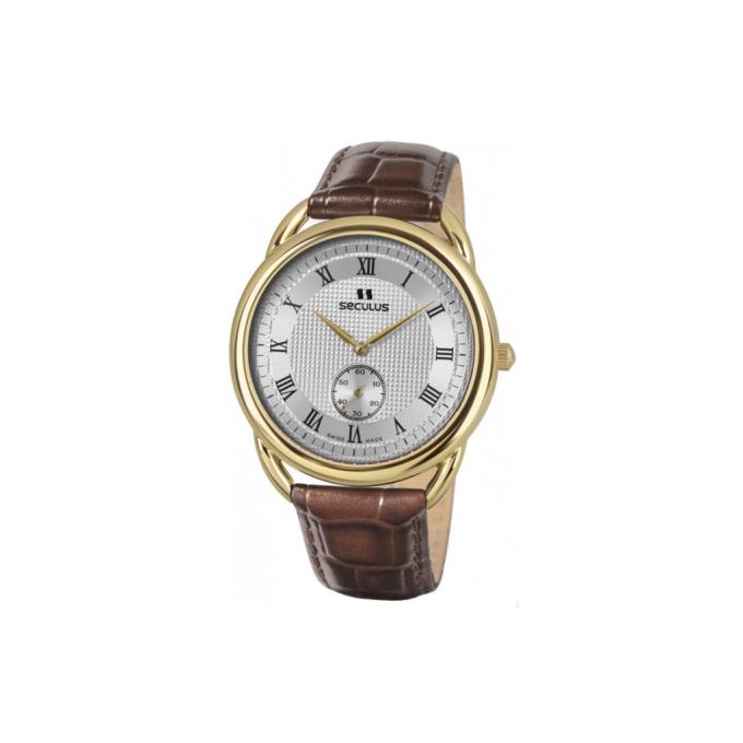 Seculus 4483.2.1069 pvd-y, white dial, brown leather