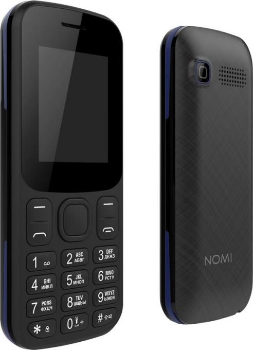 Мобильный телефон Nomi i185 Dual Sim Black/Blue; 1.77" (160x128) TN / клавиатурный моноблок / Spreadtrum SC6531E / ОЗУ 32 МБ / 32 МБ встроенной + microSD до 32 ГБ / без камеры / 2G (GSM) / Bluetooth / 115.6х47.5х15.1мм, 50 г / 600 мАч / черно-синий i185 Black/Blue