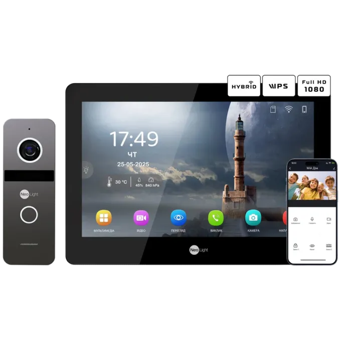 Neolight MEZZO Hybrid Black + SOLO IP Graphite с уголком, PoE адаптер для вызовной панели