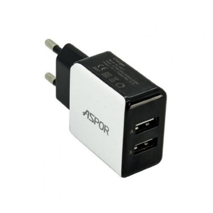 Сетевое зарядное устройство Aspor A811 (2USB 2.1A) White 925019 + кабель MicroUSB