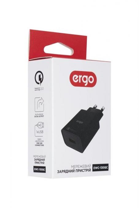 Сетевое зарядное устройство Ergo 18W (1USBх3A) QC3.0 Black EWC-130QC