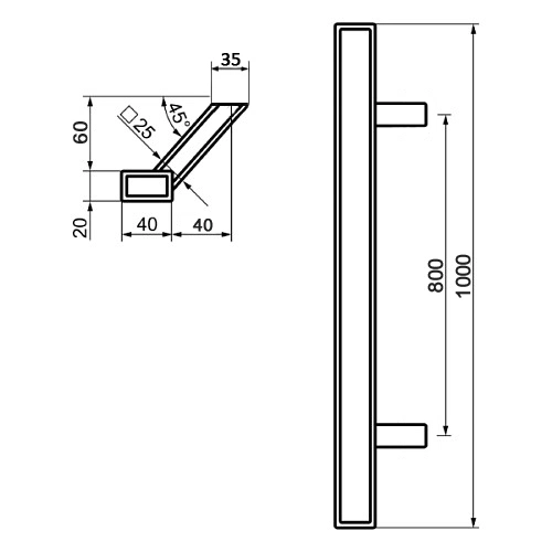 Ручки скоби (комплект) ABARO Sydney 45° L:1000 X:800 W:40*20mm SS 304