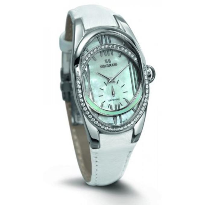 Seculus 1668.2.1064 white, ss cz stones, white leather