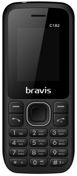 Мобильный телефон Bravis C182 Simple Dual Sim Black; 1.77" (160х128) TN / клавиатурный моноблок / Spreadturn 6533 / ОЗУ 64 МБ / 32 МБ встроенной + microSD до 16 ГБ / без камеры / 2G (GSM) / Bluetooth / 114x48x14.5 мм, 69 г / 600 мАч / черный Bravis C182 Black