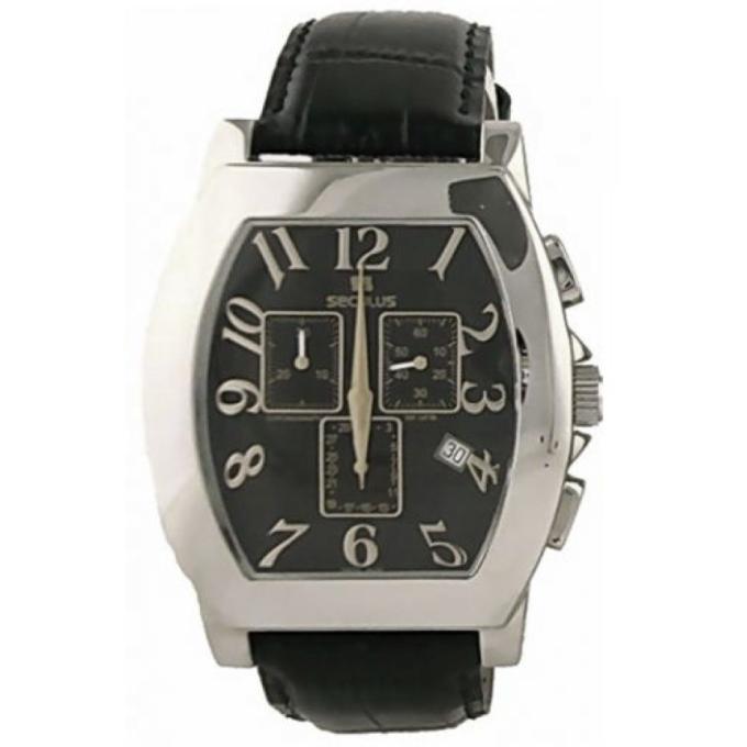 Seculus 4469.1.816 ss case, black dial, black leather