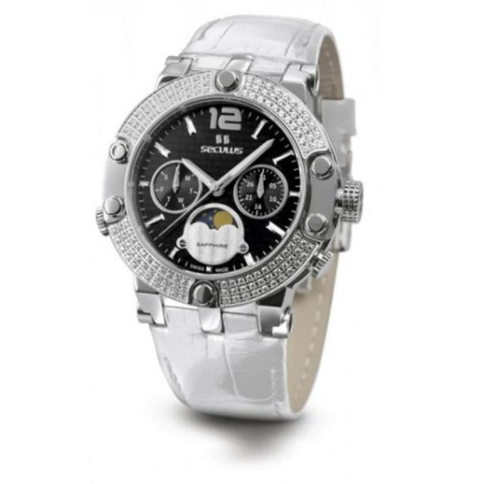 Seculus 1690.5.706 black, ss with stones, white leather