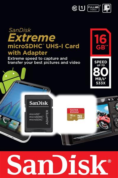 Карта памяти SanDisk 16Gb microSDHC eXtreme Class10 UHS-I SDSDQX-016G-U46A