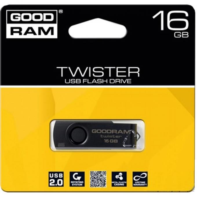 USB флеш накопитель GOODRAM 16GB TWISTER Black clip USB 2.0 UTS2-0160KKR11