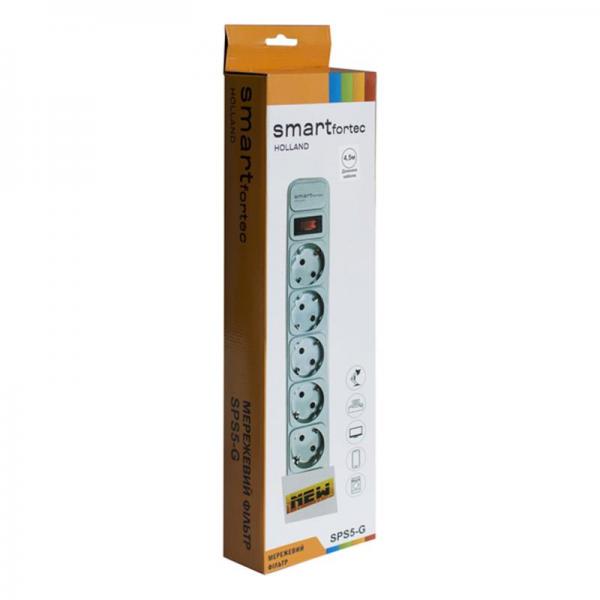 Сетевой фильтр питания Smartfortec 1.8m, Grey SPS5-G-6G