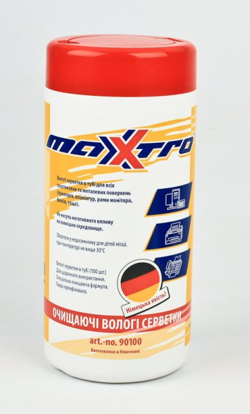 Чистящие салфетки для пластика Туба 100шт Maxxtro KL90100