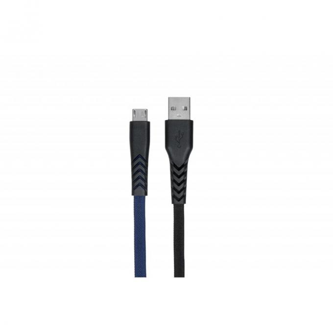 Кабель 2E USB-MicroUSB, Flat fabric, 1м Black/Blue 2E-CCMT-1MBL