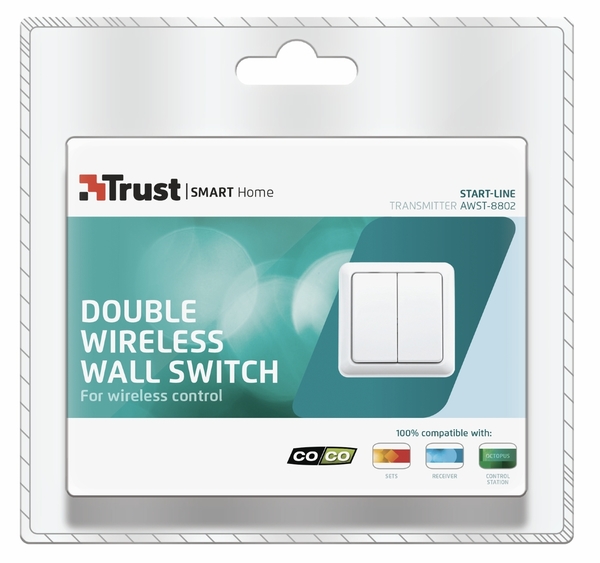 Кнопка управления беспроводными выключателями Trust AWST-8802 Double wireless wall switch 71012