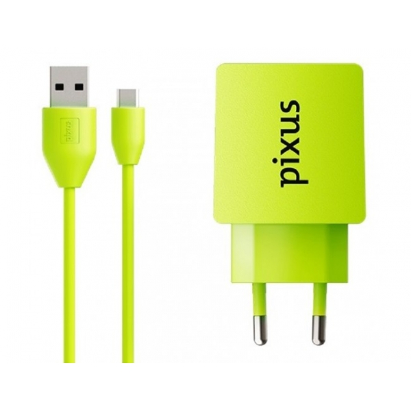 Сетевое зарядное устройство Pixus Charge One, 5V - 2A, Lime + кабель microUSB Pixus Pixus Lime