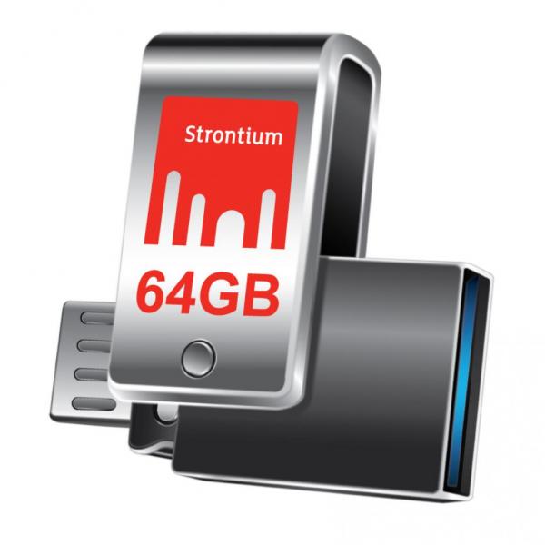 USB флеш накопитель STRONTIUM Flash 64GB Nitro Plus Silver OTG USB 3.0 SR64GSLOTG1Z