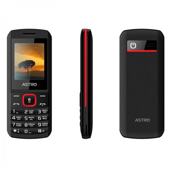 Мобильный телефон Astro A170 Dual Sim Black/Red; 1.77" (128х160) TN / клавиатурный моноблок / ОЗУ 32 МБ / 32 МБ встроенной + microSD до 32 ГБ / 2G (GSM) / Bluetooth / 113х46x13 мм, 58 г / 500 мАч / черный с красным A170Black/Red