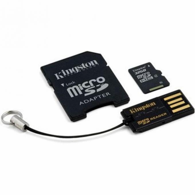 Карта памяти Kingston microSDHC 32 GB (+ SD адаптер, USB миникардридер)
