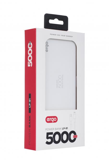 Универсальная мобильная батарея Ergo 5000mAh White LP-91B