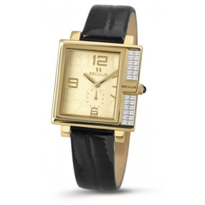 Seculus 1670.2.1064 yellow, pvd-y-cz, black leather