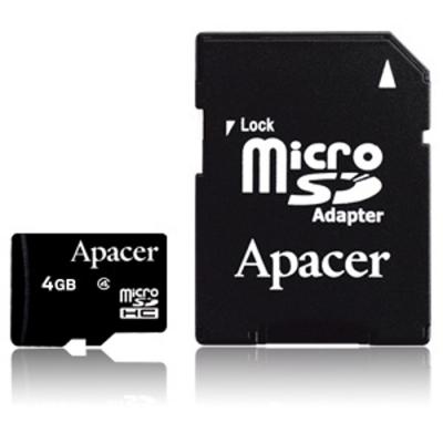 Карта памяти Apacer microSDHC Class4 4GB w/ 1 Adapter RP AP4GMCSH5-R