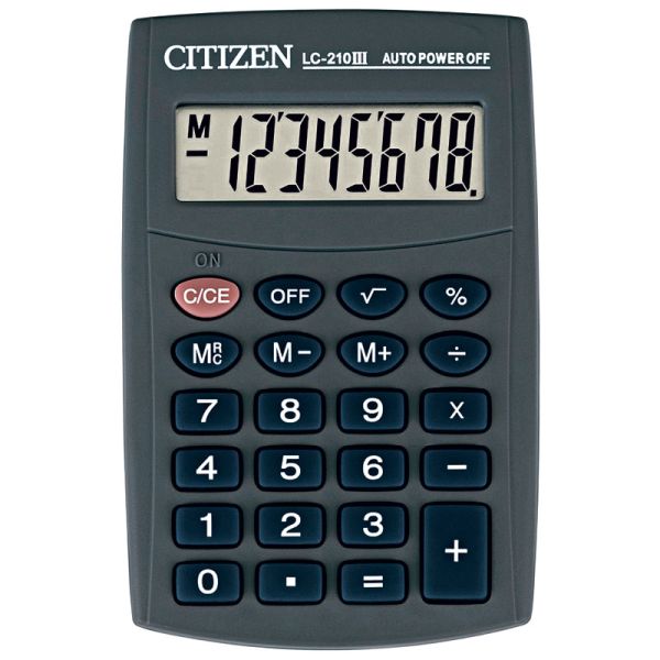 Калькулятор Citizen LC-210III; карманный, 8-разрядный, литиевая батарея, 98 x 64 x 13 мм