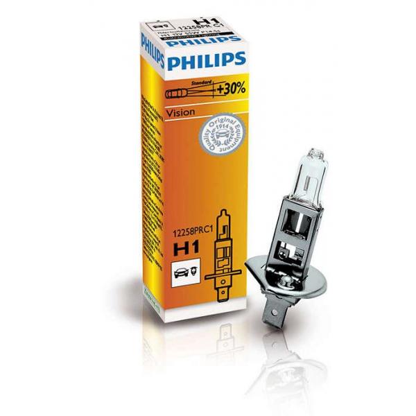 Лампа галогенна Philips H1 Vision, 3200K, 1шт/картон 12258PRC1