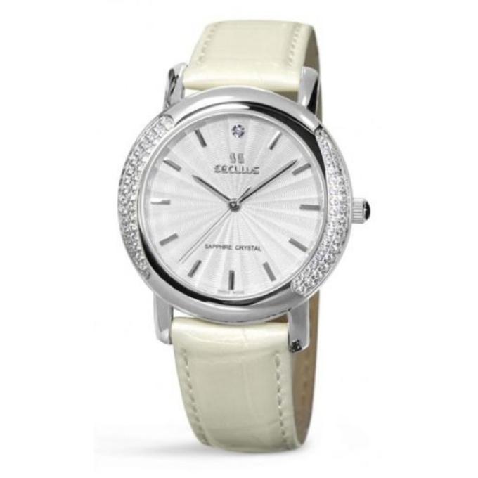 Seculus 1673.2.1063 white-cz, ss-cz, pearl leather