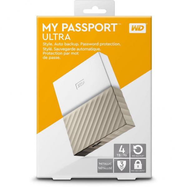 Накопитель внешний HDD 2.5" USB 4.0TB WD My Passport Ultra White/Gold WDBFKT0040BGD-WESN