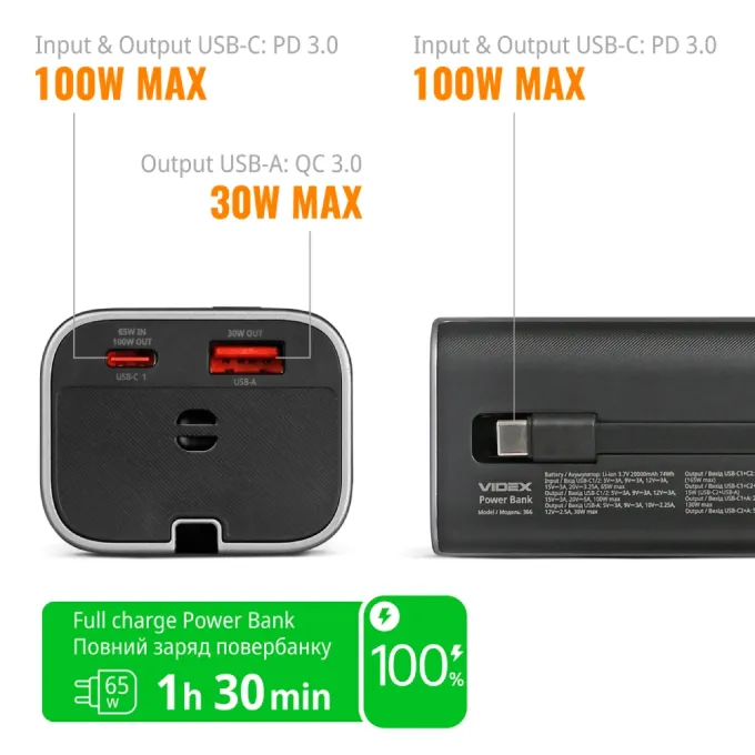 VIDEX VPB-366 PD100Вт 20000мА•ч