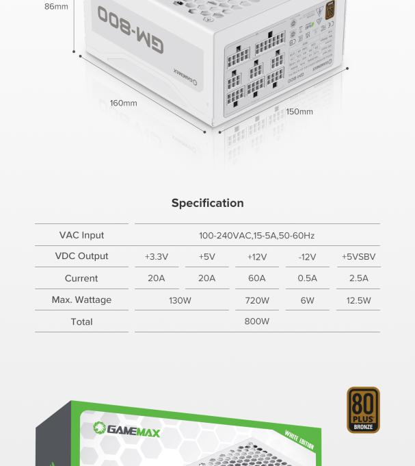 GAMEMAX GM-800 Modular white