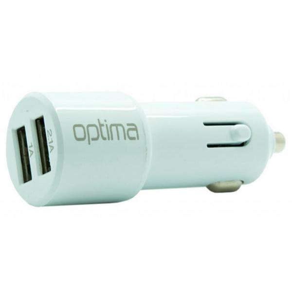 Зарядное устройство Optima 2*USB (2.1A) + cable iPhone 4 White 45088