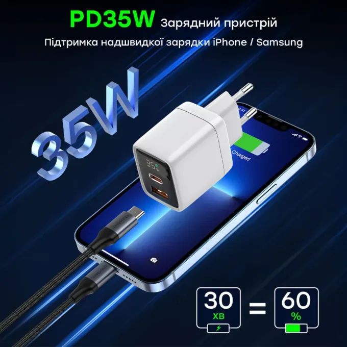 Choetech PD6052 White PD35W GAN A+C