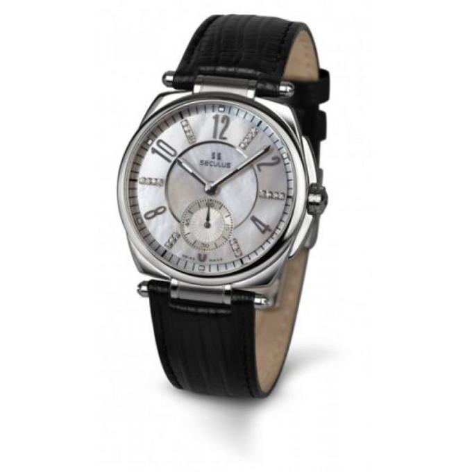 Seculus 1700.8.1069 white-mop-cz, ss, black leather