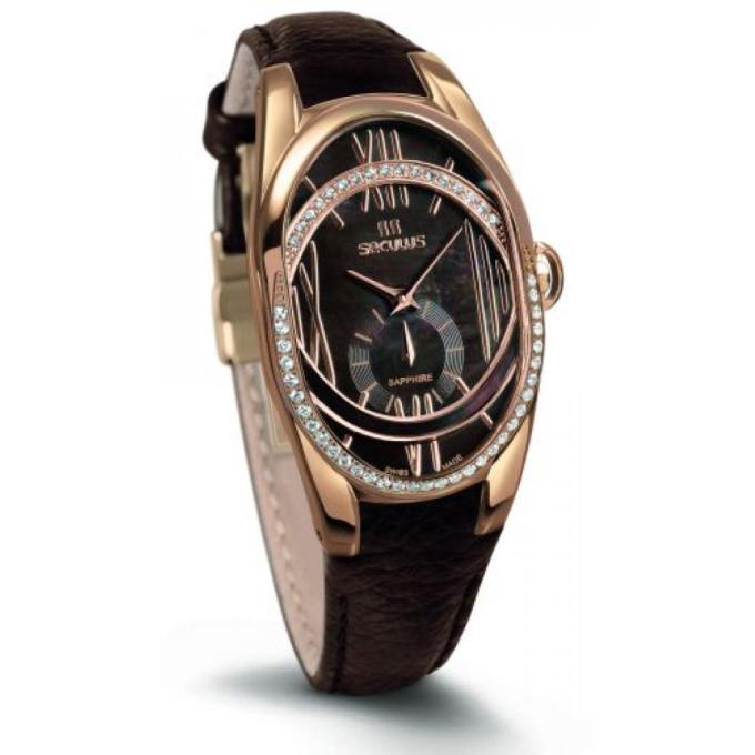 Seculus 1668.2.1064 brown, pvd-r cz stones, brown leather