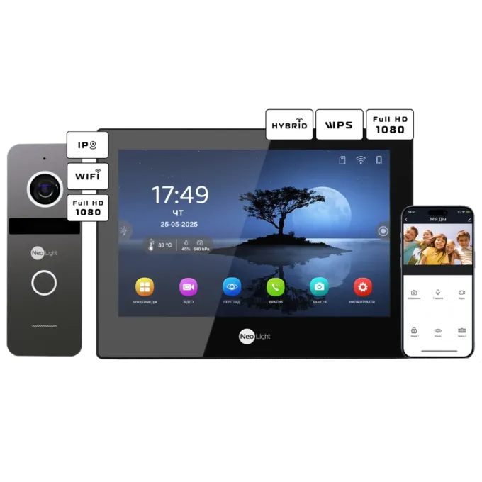 Neolight ALPHA Hybrid Black + SOLO IPW Graphite с уголком, PoE адаптер для вызовной панели