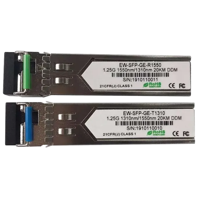 Ewind EW-SFP-GE-T1310 / EW-SFP-GE-R1550 1.25G, Single-mode single Fiber, 20km, LC connector, Tx1310/Rx1550nm : 1310nm is transmitter，