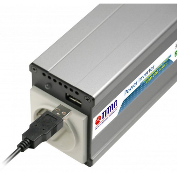 Преобразователь напряжения 200W, 12/24V, USB Titan HW-200 E5