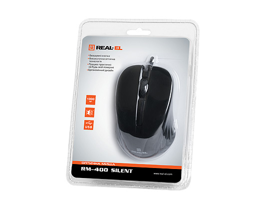 Мышка REAL-EL RM-400 Silent, USB, black