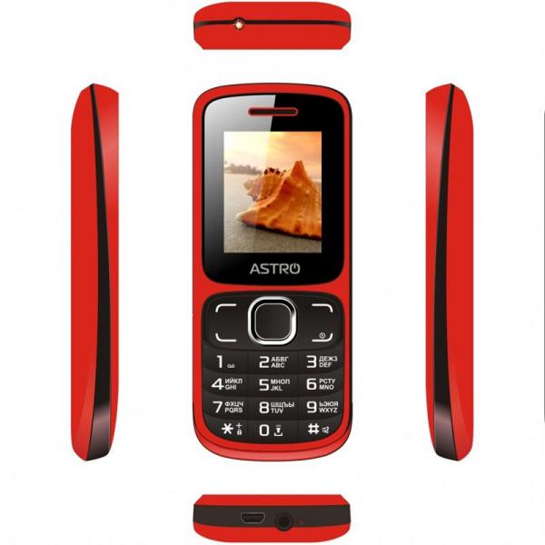 Мобильный телефон Astro A177 Dual Sim Red/Black; 1.77" (220х176) TN / клавиатурный моноблок / ОЗУ 32 МБ / 32 МБ встроенной + microSD до 16 ГБ / камера 0.08 Мп / 2G (GSM) / Bluetooth / 111x47x15 мм, 60 г / 600 мАч / красный A177RedBlack