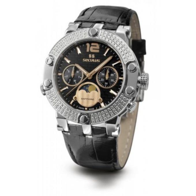 Seculus 1690.5.706 black-rose, ss w/stones, blk strap