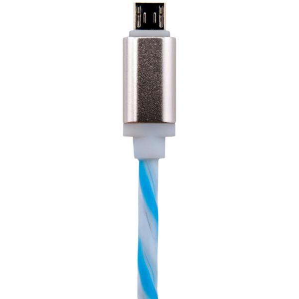 Дата кабель LogicPower USB 2.0 -> micro USB 1м W-Bl (силикон) бело-голубой /Reta 5150